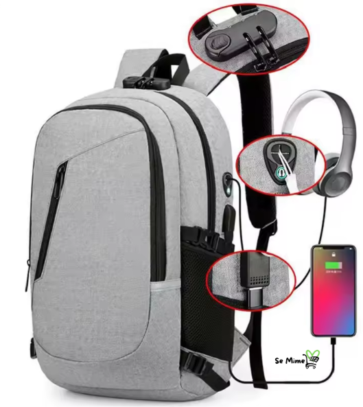 Mochila Anti-Furto com Senha USB Slim Bag